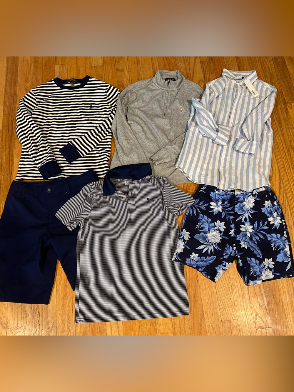 Lot of 6 boy’s size 10 medium clothing; polo Ralph Lauren Janie & Jack UA